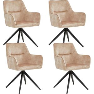 Colenis® - Tess Eetkamerstoel - Set Van 4 - Beige - Adoré Velvet - Met armleuning