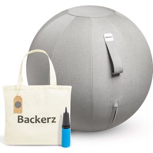 Backerz® Zitbal Kantoor en Thuis 65 CM - Luxe Yoga Bal - Zitballen met Hoes - Ergonomische Bureaustoel Bal - Linnen Lichtgrijs