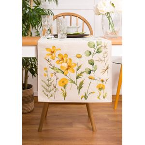 Tafelloper - Gobelinstof - Solis - Gele bloemen - Boterbloemen - Margrietjes - Paardenbloemen -Loper 40 x 100 cm