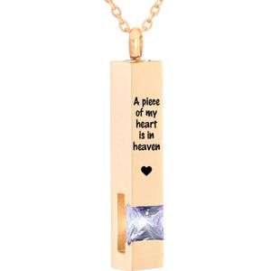 Luxe Ashanger | Met Ketting En Gravering | A Piece Of My Heart Is In Heaven | Assieraad | Rosegoudkleurig Met Licht Paarse Steen | As Ketting | Gedenksieraad | Urn | Incl. As vuller