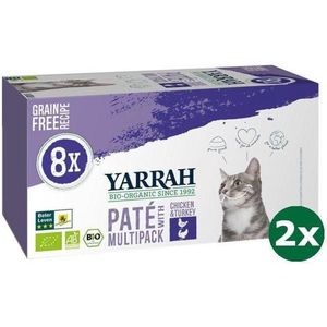 Yarrah cat alu pate multipack chicken / turkey kattenvoer 2x 8x100 gr NL-BIO-01