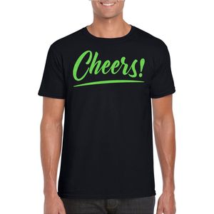 Bellatio Decorations Verkleed T-shirt voor heren - cheers - zwart - groene glitter - carnaval M