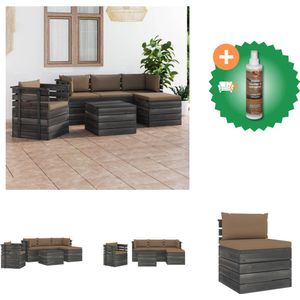 vidaXL 6 delige Loungeset met kussens pallet massief grenenhout Tuinset Inclusief Houtreiniger en verfrisser