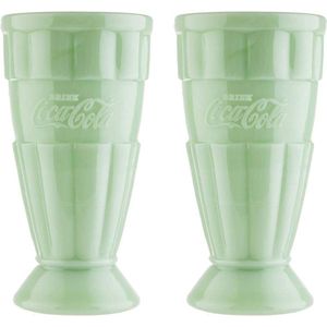 Coca-Cola Jadeite Glass Malt / Milkshake Cup 0,5 Liter, Set of 2, Green