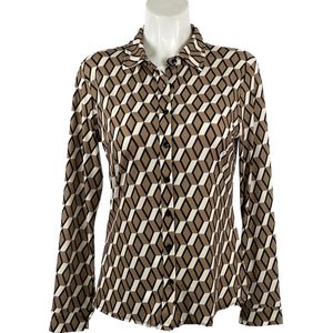 Angelle Milan - Art Deco Bruine Blouse voor Dames - Travelstof - Comfort - Strijkvrij - Duurzaam - Maat S - In 5 maten!