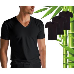 3 Stuks Boru Bamboo T-Shirt Heren - Bamboe - V Hals - Zwart - Maat M