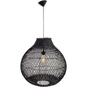 Hanglamp Rotan peer | 1 lichts | zwart | hout | Ø 60 cm | in hoogte verstelbaar tot 165 cm | eetkamer / woonkamer lamp | modern / landelijk design