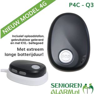 Alarmknop 4G-ZWART voor ouderen zonder abonnement inclusief oplaadstation - senioren alarm - paniekknop - valalarm - persoonsalarm