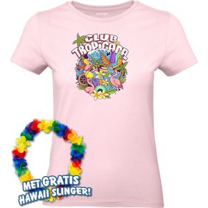 Dames t-shirt Flamingo Summer | Toppers in Concert 2024 | Club Tropicana | Hawaii Shirt | Ibiza Kleding | Lichtroze Dames | maat M