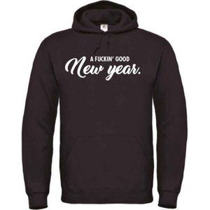 Kerst hoodie zwart M - A fuckin' good new year - wit - soBAD. | Hoodie unisex | Hoodie man | Hoodie vrouw | Kerst | Oud&nieuw | Nieuwjaar | Glitter