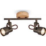 Briloner Leuchten TAHUN LED Spot Vintage 2-lichts metaal-hout anitk-grijs 1xLED GU10 5W 3000K draai- en kantelbaar