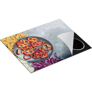 Chefcare Inductie Beschermer Gesneden Groente op Grijze Marmer - Groentes - 65x50 cm - Afdekplaat Inductie - Kookplaat Beschermer - Inductie Mat