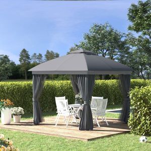 Garden Pavilion Pavilion 3 x 3 m Tuintent met dubbele dak vouwt tent feesttent met 4 x zijde delen Muggen Muggen Netto weerbestendig aluminium polyester