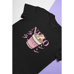 Cats Cup Noodles T-Shirt | Japanese Kawaii Food | Neko | Anime Merchandise | Unisex Maat S Zwart