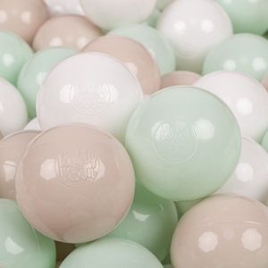 KiddyMoon 700 ballen/7cm kinderballen speelballen voor ballenbad baby éénkleurige plastic ballen made in eu, pastel beige/wit/mint