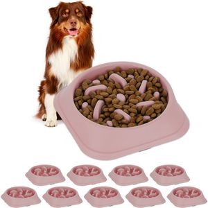 Relaxdays 10x anti-schrokbak hond - 500 ml - voerbak tegen schrokken - roze - slowfeeder