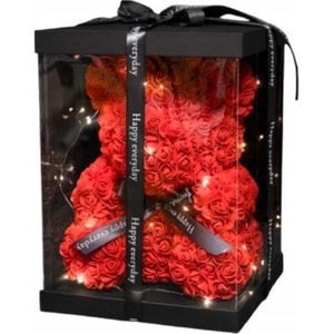 Rose bear met giftbox 25 cm LED-verlichting voor een romantische sfeer - Rozen Teddybeer Rood - Inclusief Luxe Giftbox - Handgemaakt - Valentijnsdagcadeau - Valentijnsdag - cadeau voor jouw geliefde - verjaardag - decoratie - bruiloft -