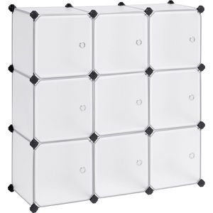 Rekkensysteem – 9 kubussen – Plastic garderobe – Met deuren – Schoenenrek – Opslag voor kleding – schoenen – etc – Wit