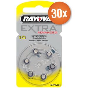 Voordeelpak Rayovac gehoorapparaat batterijen - Type 10 (geel) - 30 x 6 stuks + gratis batterijtester
