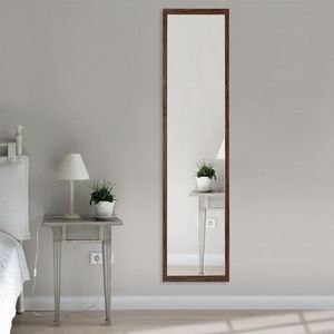 Wandspiegel 120 x 30 cm grote passpiegel met bruine lijst HD-spiegel met haak en achterwand voor je kamer, slaapkamer en wand (bruin)