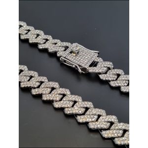 Diamond Boss - Iced out cuban prong ketting - 60 cm - Zilver plated