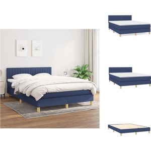 vidaXL Boxspringbed - Comfort - Bed - Afmeting- 193 x 144 x 78/88 cm - Kleur- Blauw - Materiaal- Stof - multiplex en bewerkt hout - Bed