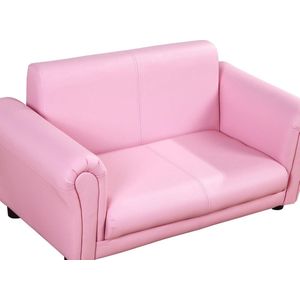 Roze soft sofa kinderbank met voetbank - kindersofa