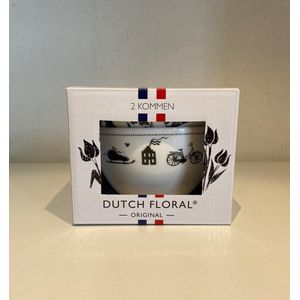 Dutch Floral Zwarte kom set van 2 stuks 13 cm