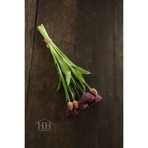 Real touch selly kunst pioen tulpen paars - dubbele tulpen - 7 stelen - nep tulpen - nep bloemen