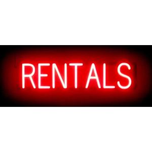 RENTALS - Lichtreclame Neon LED bord verlicht | SpellBrite | 70 x 16 cm | 6 Dimstanden - 8 Lichtanimaties | Reclamebord neon verlichting