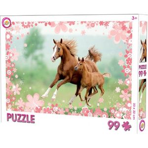 Paarden puzzel - 99 stukjes - Paard met veulen puzzle - 33 x 22 cm.