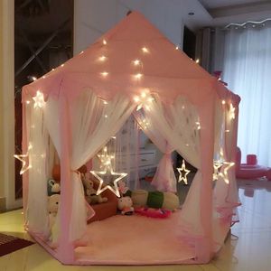 Kinder Speeltent met Sterretjes Verlichting- Kasteel Design -Princess Castle Game Tent- Binnen en Buiten - Roze - 140x70x135CM