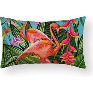 Sierkussen Amazone - Flamingo's Long - Sierkussen - 30x50 cm - Sierkussen - Polyester