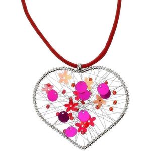 Behave Ketting rood roze hart hanger met lovertjes 40 cm
