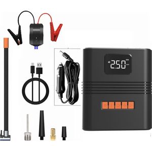 Lopoleis® PowerJump Draagbare Jumpstarter & Luchtcompressor – Startkabels – Elektrische Fietspomp – Compressor – Powerbank – Bandenpomp – Auto Fiets – Zaklamp – 1000 A / 12000mAh – Zwart