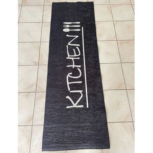 Keukenloper Kitchen - keukentapijt - 60x180 cm - wasbaar -Vloerkleden - Keuken Tapijt - Keukenmat - Loper Tapijt - Loper Vloerkleed zwart