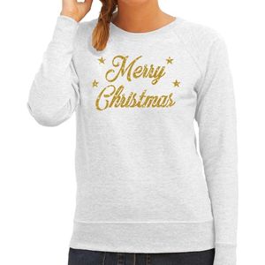 Foute Kersttrui / sweater - Merry Christmas - goud / glitter - grijs - dames - kerstkleding / kerst outfit XS