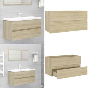 vidaXL Wastafelkast 90x38,5x45 cm bewerkt hout sonoma eikenkleurig - Wastafelkast - Wastafelkasten - Gootsteenkast - Gootsteenkasten