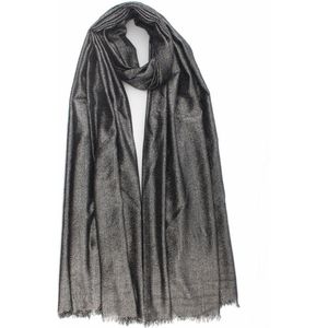 Tianna scarf- Accessories Junkie Amsterdam- Sjaal dames- Lange sjaal- Sjaal voor jas- Viscose- Omslagdoek- Cosy chic- Cadeau- Grafische print- Stola- Zilver lurex-Zwart