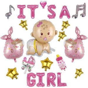 Gender Reveal Ballon - Gender Reveal Versiering - Geboorte Versiering Meisje - Baby Shower - 23 Items - Roze - Wit - Zilver - Fienosa - geslacht geboorte - girl