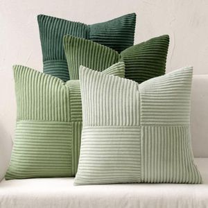 Selbro ® Set van 4 kussenslopen 40 x 40 cm, corduroy kussenslopen, zacht, decoratief, modern, met onzichtbare ritssluiting, woonkamer, slaapkamer, groene serie