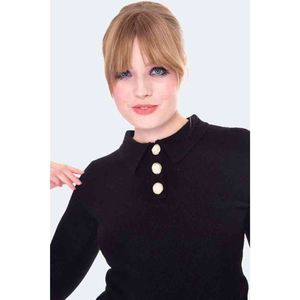 Voodoo Vixen - 60s Style Polo Collar Sweater/trui - M - Zwart