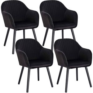 Kamyra® Set van 4 Velvet Eetkamerstoelen met Armleuning - Eetkamerstoel, Stoel, Kuipstoel, Loungestoel - 40x40x81 cm - Zwart