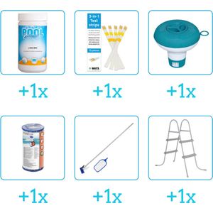 Accessoires voor Bestway Fast Set Opblaasbaar zwembad - 244x61 cm - Rond - Met filterpomp - Pool Power - 57450 - Chloor - Testrips - Chloordrijver - Filter - Schoonmaakset - Ladder
