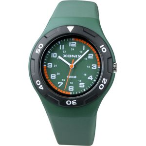 Xonix ABB-004 - Horloge - Analoog - Unisex - Siliconen band - ABS - Cijfers - Streepjes - Waterdicht - 10 ATM - Groen - Zwart - Oranje - Wit