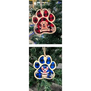 Kerst - SET van 2 Vormen - Echt Hout - GOEDE KOOP - SET C - Hond - Kat - Voetpad Vormige - Kerstboom speelgoed - Kerst Decoratie - Cadeau - Decoratie - Sham's Art