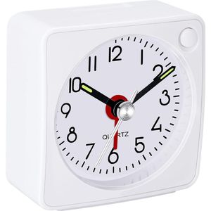 Analoge wekker, klassieke analoge reiswekker met sluimerfunctie en licht, mini-wekker, compact formaat, wekker zonder tikken, rustig kwartsuurwerk, Crescendo-alarm, eenvoudige bediening