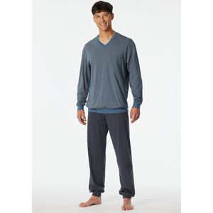 Schiesser pyjama heren lange mouw 100% katoen - Comfort - 181162 - Met boordjes - 58 - Blauw