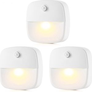 3 x Nachtlampje met bewegingssensor - Draadloos - voor o.a. Slaapkamer, Overloop, Garage - Dag en Nacht Sensor | Werkt op 3 AAA batterijen