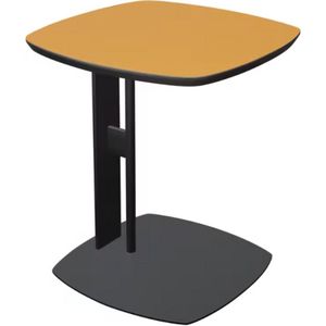Retro Bijzettafel - Vierkant Nachtkastje - C-vormig Ontwerp - Zadelleren Tafelblad - Luxe & Functioneel - Oranje